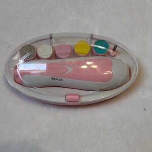 Electric Nail Care Set with Pink and White Design